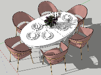 Mẫu sketchup thiết kế bàn ăn 6 ghế sang chảnh